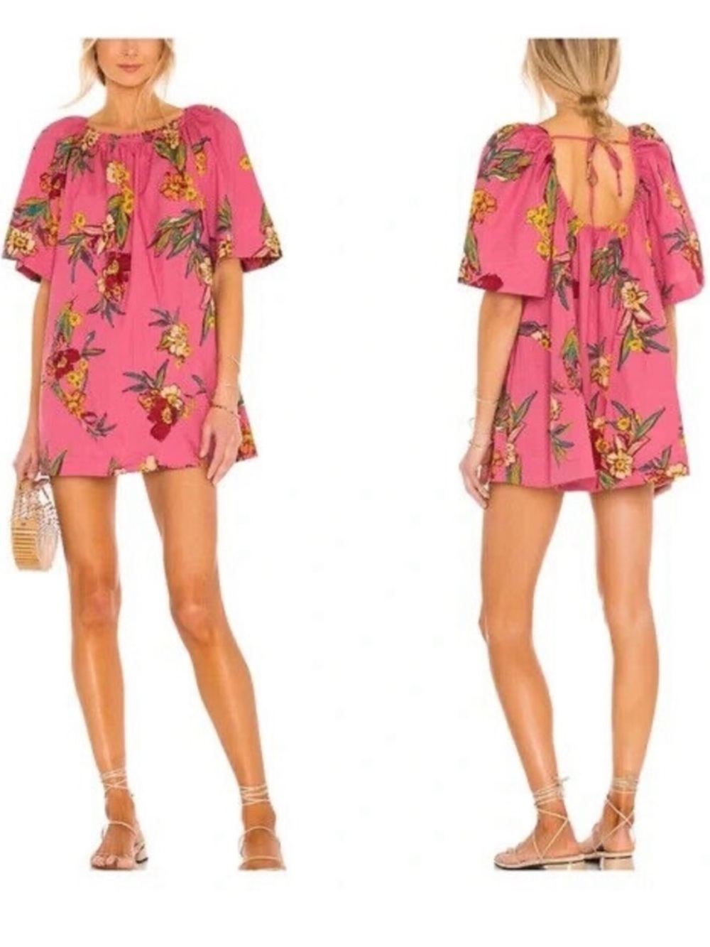 Free People Pink Floral Tunic Mini Dress size XS